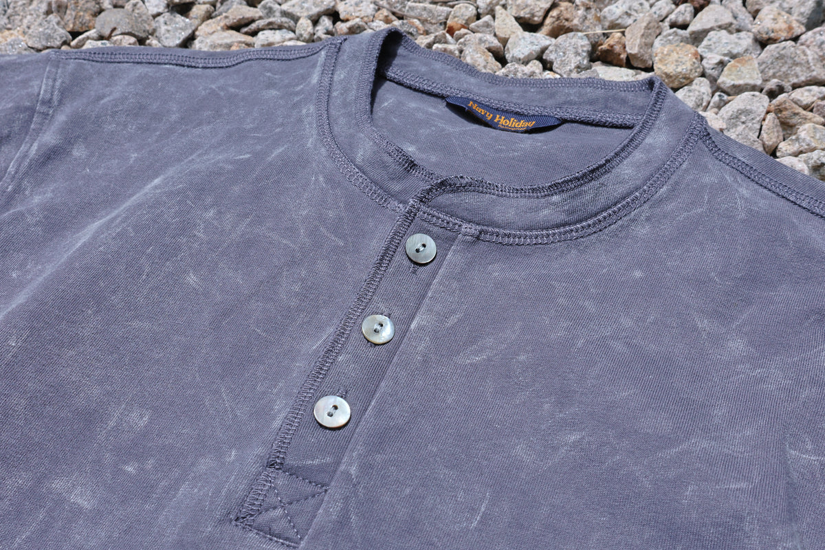 Henley Tee Washed Black-Grey